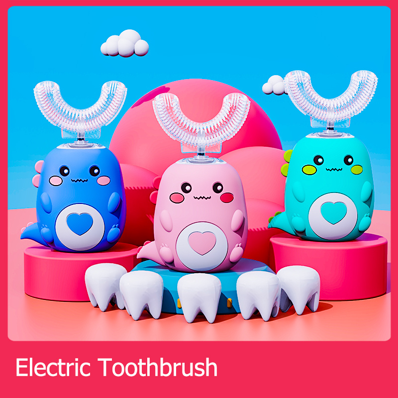 電動牙刷Children Electric Toothbrush Smart 360 Degrees U Shape Automatic Cartoon Pattern Kids Toothbrushes Rechargeable Sonic Toothbrush