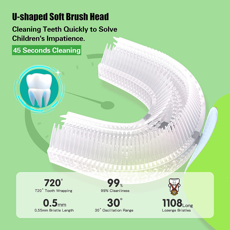 電動牙刷Children Electric Toothbrush Smart 360 Degrees U Shape Automatic Cartoon Pattern Kids Toothbrushes Rechargeable Sonic Toothbrush