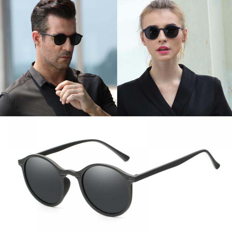 太陽鏡Classic Women Round Polarized Sunglasses Men Retro Black Driving Punk Eyewear Male Vintage Small Sun
