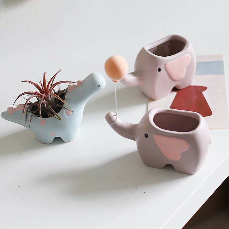 花瓶Cute Elephant Dinosaur Succulent Flower Pot Ceramic Desktop Placed Potted Container Decoration Balcony P