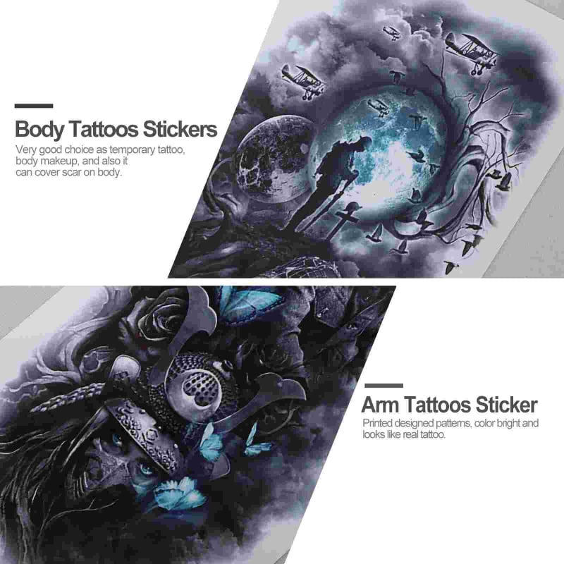 紋身貼8pcs Body Tattoos Stickers Horror Fake Tattoos Arm Temporary Stickers for Men