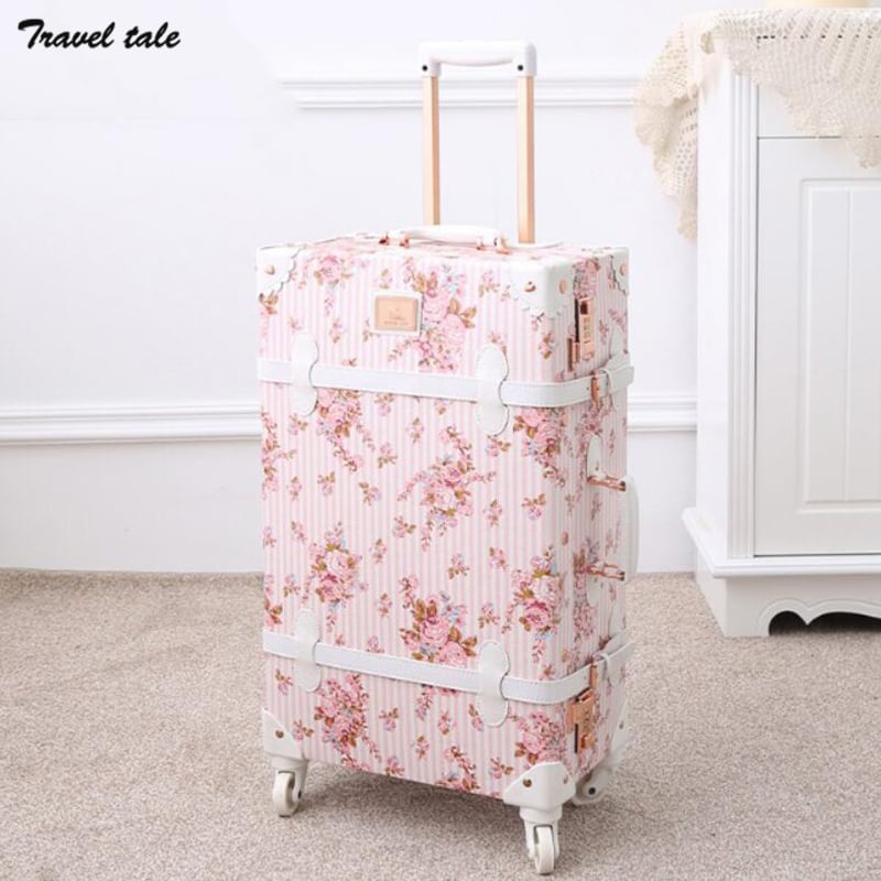 行李箱Travel Tale 20 22 24 26 Inch Spinner Hand Rolling Luggage Floral Vintage Travel Suitcase Trolley Bags