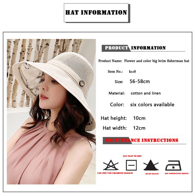 防嗮K116 Women's Bucket Hat Panama 2021 Fashion Sun Visor Breathable Fisherman Protection Hat Summer Hats Beach Sun Hats Breathable