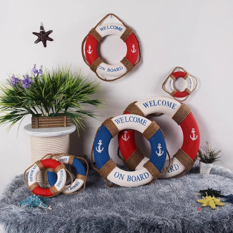泳圈歡迎登上航海生活救生圈環形船壁掛普陀裝飾地中海風格家居裝飾派對掛板
