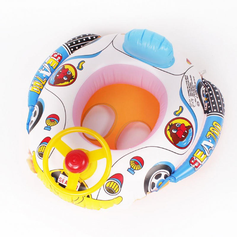 游泳圈PVC加厚充氣嬰兒游泳圈方向盤水上玩具船卡通兒童環保
