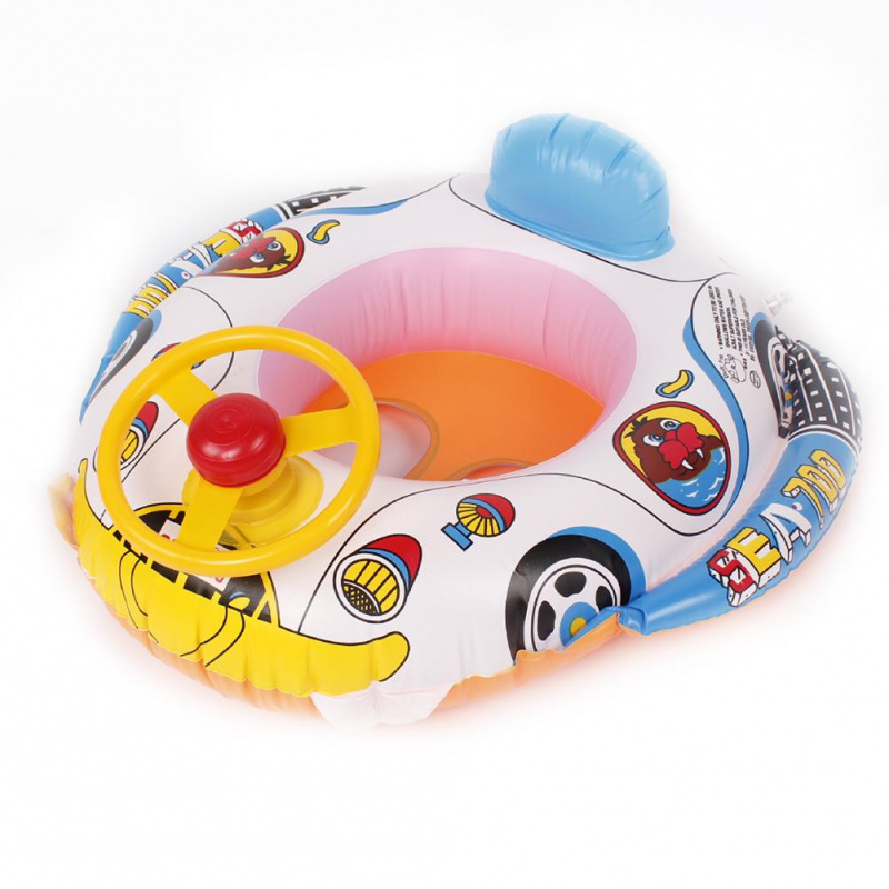 游泳圈PVC加厚充氣嬰兒游泳圈方向盤水上玩具船卡通兒童環保