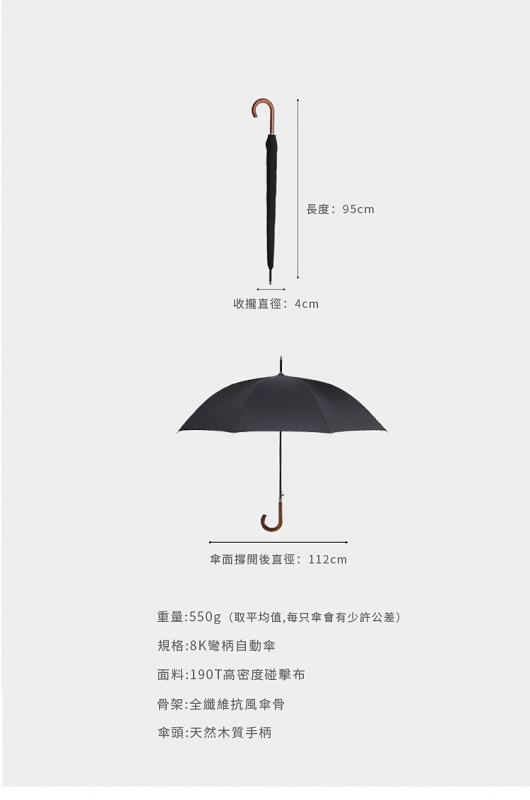 PARACHASE 日系 直杆抗水抗風暴特大長雨傘 [4色] G9