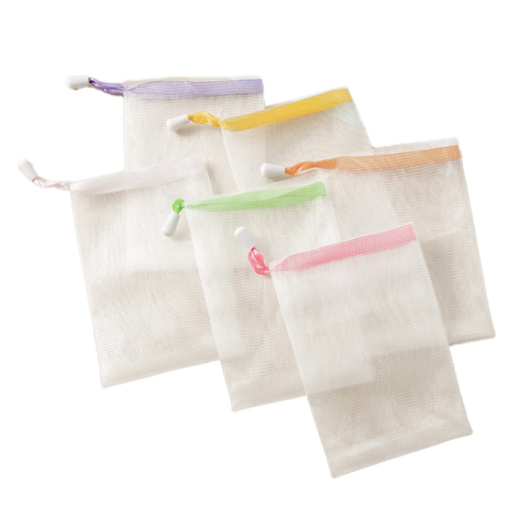 手工皂起泡網袋 皂袋 肥皂袋 抽繩彩色絲帶