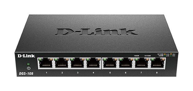 D-Link DGS-1100 Series 8-Port Gigabit Smart Managed Switch met VLAN support, layer 2 features, QoS, 802.3az EEE, Fanless