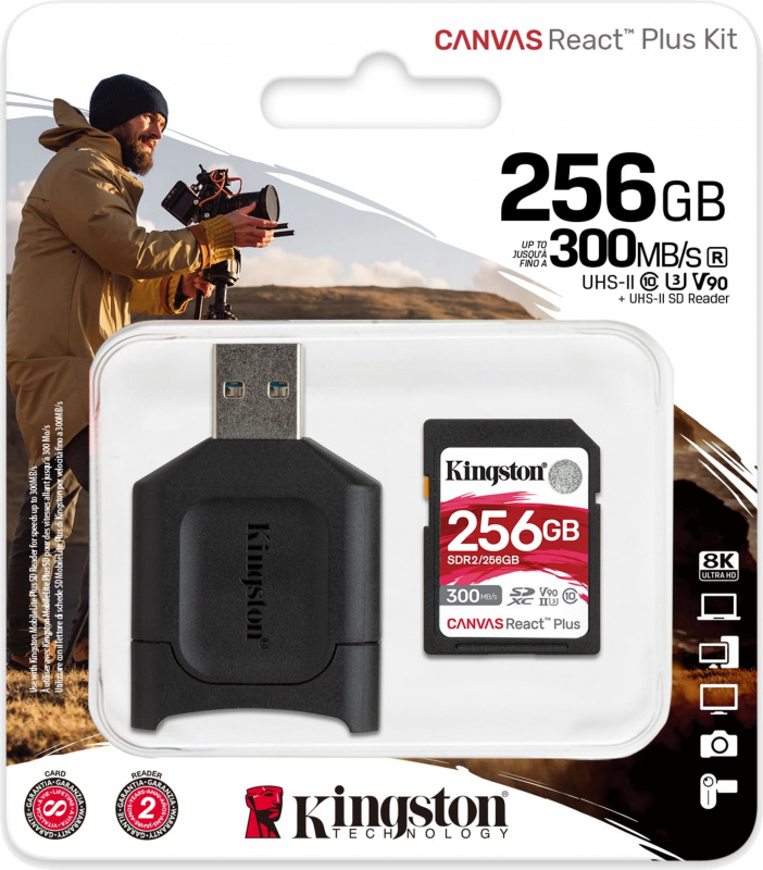 Kingston Canvas React Plus Kit UHS-II SD 記憶卡 256GB [R:300 W:260] with  UHS-II SD Reader