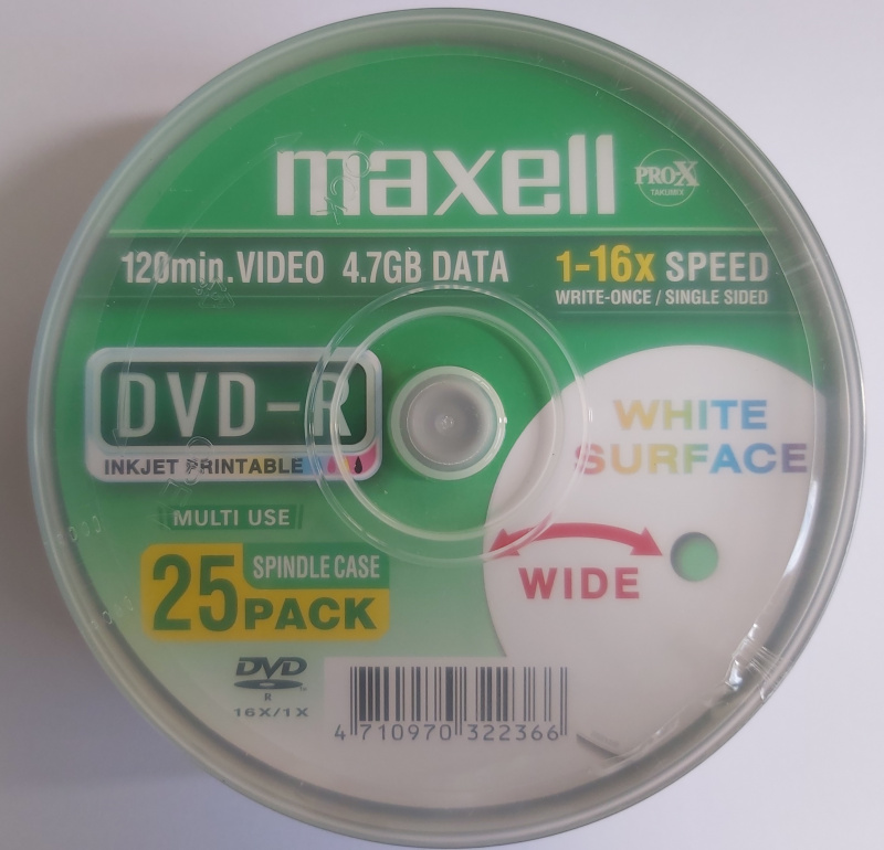 Maxell DVD-R 16X (容量: 4.7GB) / DATA 120 min VIDEO 可打印碟面筒裝25片 價錢、規格及用家意見 ...