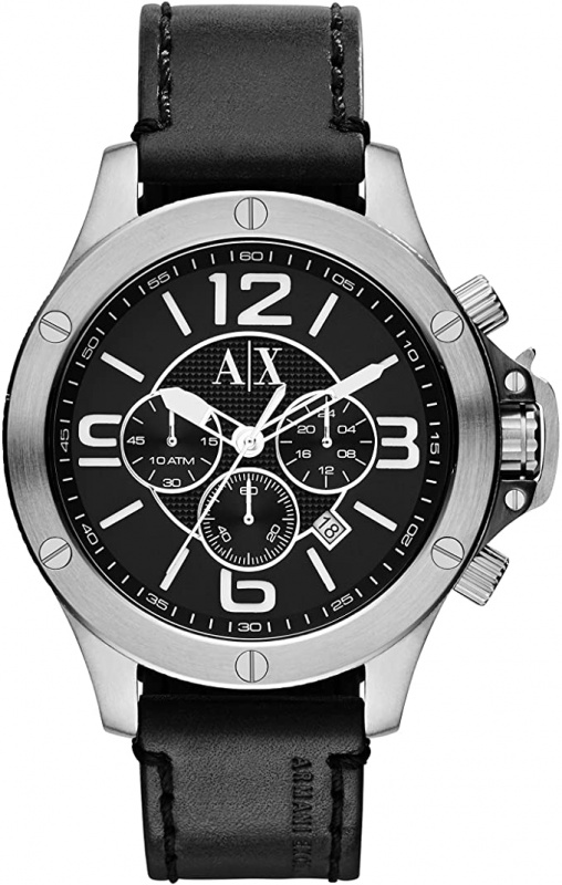 Armani Exchange Men's Chronograph Date Black Leather Strap Watch AX1506