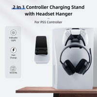 Honcam 2合1 兩用 PS5 無線控制器充電座連遊戲耳機掛鉤