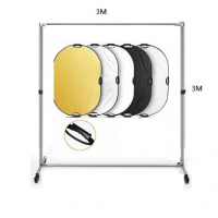FOCUS 3m(H) x 3m(W) Stainless Steel Stand With 60cm(W) x 90cm(H) 5 in 1 Collapsible Oval Reflector  Se 不鏽鋼滾輪龍門架連五色手提橢圓反光板套裝 - Rollers