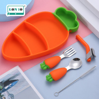 LON10 胡蘿蔔造型寶寶分格餐盤帶兒童叉勺吸盤矽膠餐具套裝 - 5件套 VAL