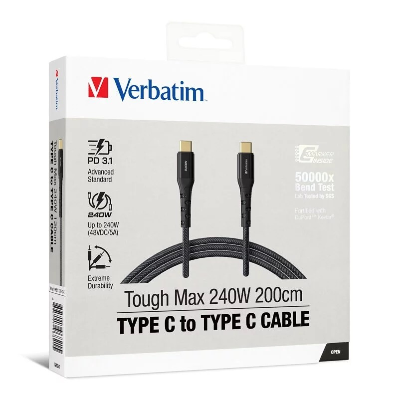 Verbatim Tough Max 240W Type C 至 Type C 充電傳輸線 200cm (66821) 價錢、規格及用家意見 ...