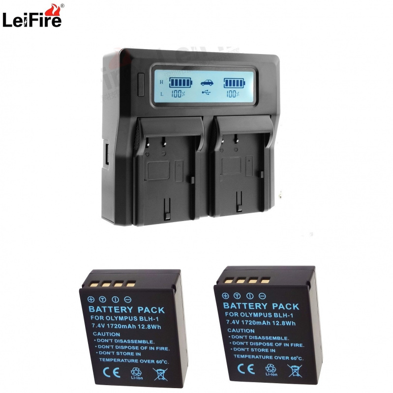 Batterie BLH-1 1720mAh & Chargeur Double Pour Olympus EM1 Mark II - Compatible EM1-2, Charge Par USB Batterie BLH-1 1720mAh & Chargeur Double Pour Olympus EM1 Mark II - Compatible EM1-2, Charge Par USB