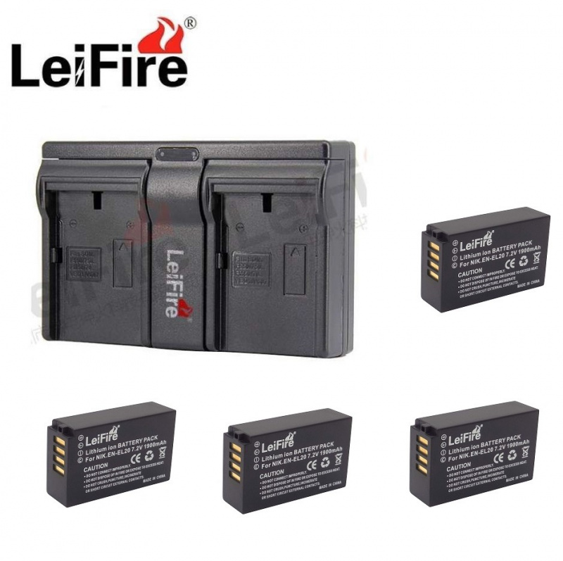 LEIFIRE 4 Pcs NIKON EN-EL20A / EL20 Lithium-Ion Batteries With USB Dual ...