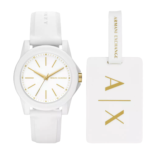 Armani Exchange 40mm 白色錶盤白色矽膠女裝手錶 (連行李牌套裝) AX7126 價錢、規格及用家意見 - 香港格價網 ...