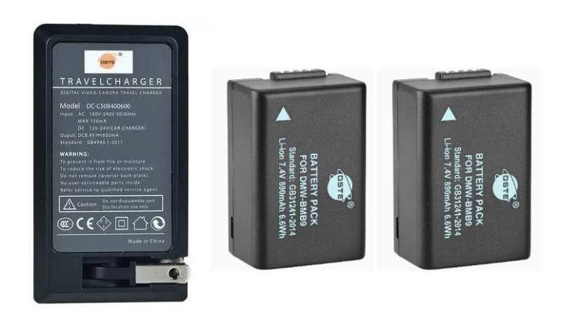 2 Batterie DMW-BMB9 + Caricatore Doppio USB Per Lumix DMC-FZ40, FZ45, FZ47, FZ48, FZ60, FZ62, FZ72, FZ150 E Leica V-Lux2/3