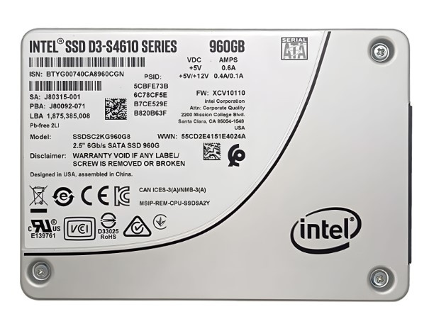 Dell X31G3 960GB Intel D3-S4610 SATA III 2.5” SSD – Enterprise Grade, 96-100% Health