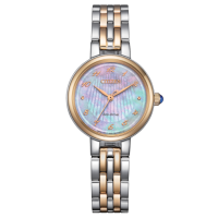 Citizen L Eco-Drive 珍珠母貝錶盤粉紅金銀雙色不鏽鋼光動能女士手錶 EM0996-84Y